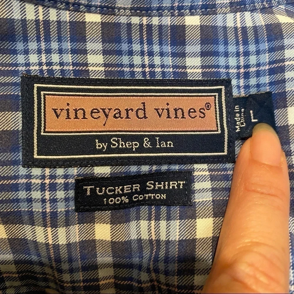 VINEYARD VINES Men Blue Plaid Buttoned Tucker Long Sleeve Shirt Size Large